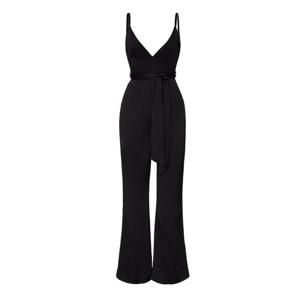 Fame and Partners Benton Jumpsuit Black Satin Size 14 - Picture 4 of 16